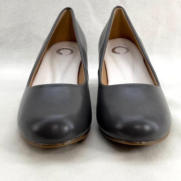 Journee Collection Luu Faux Leather Low Block Heel Pumps-Gray-Women Size 10-NEW - Picture 3 of 11